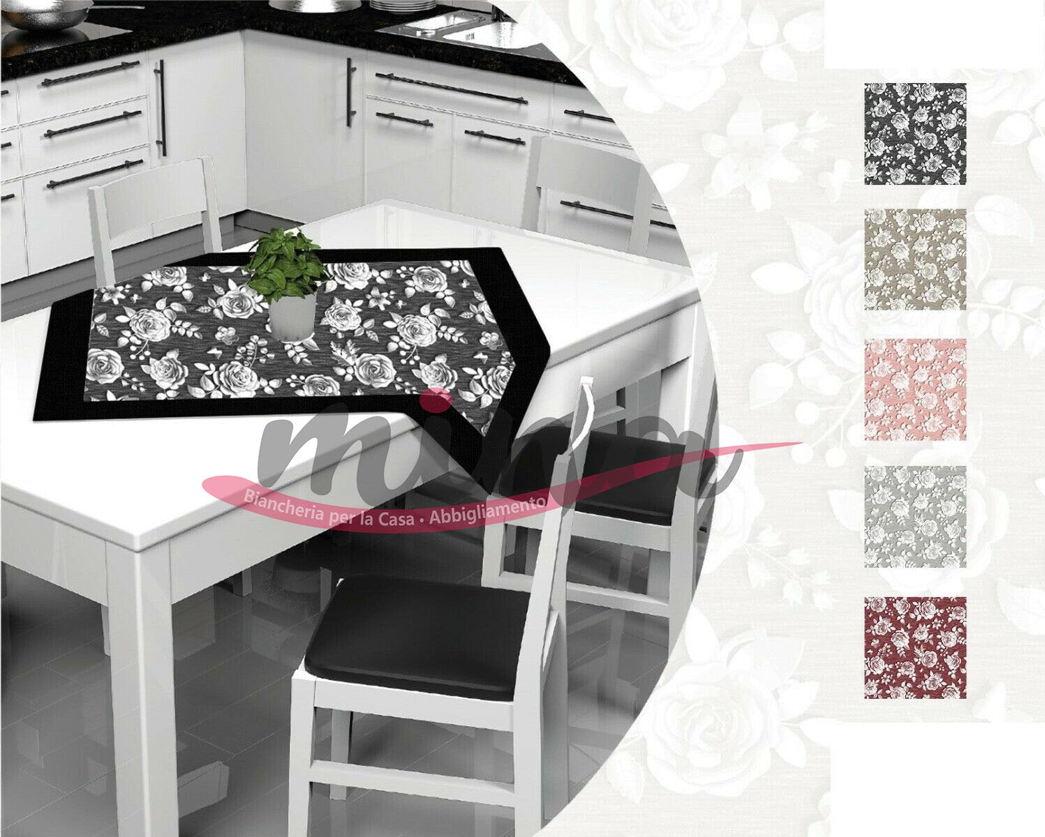 Centrotavola Quadrato CLARA con fascia 90cm X 90cm tavolo coordinato cucina FIORI 0216