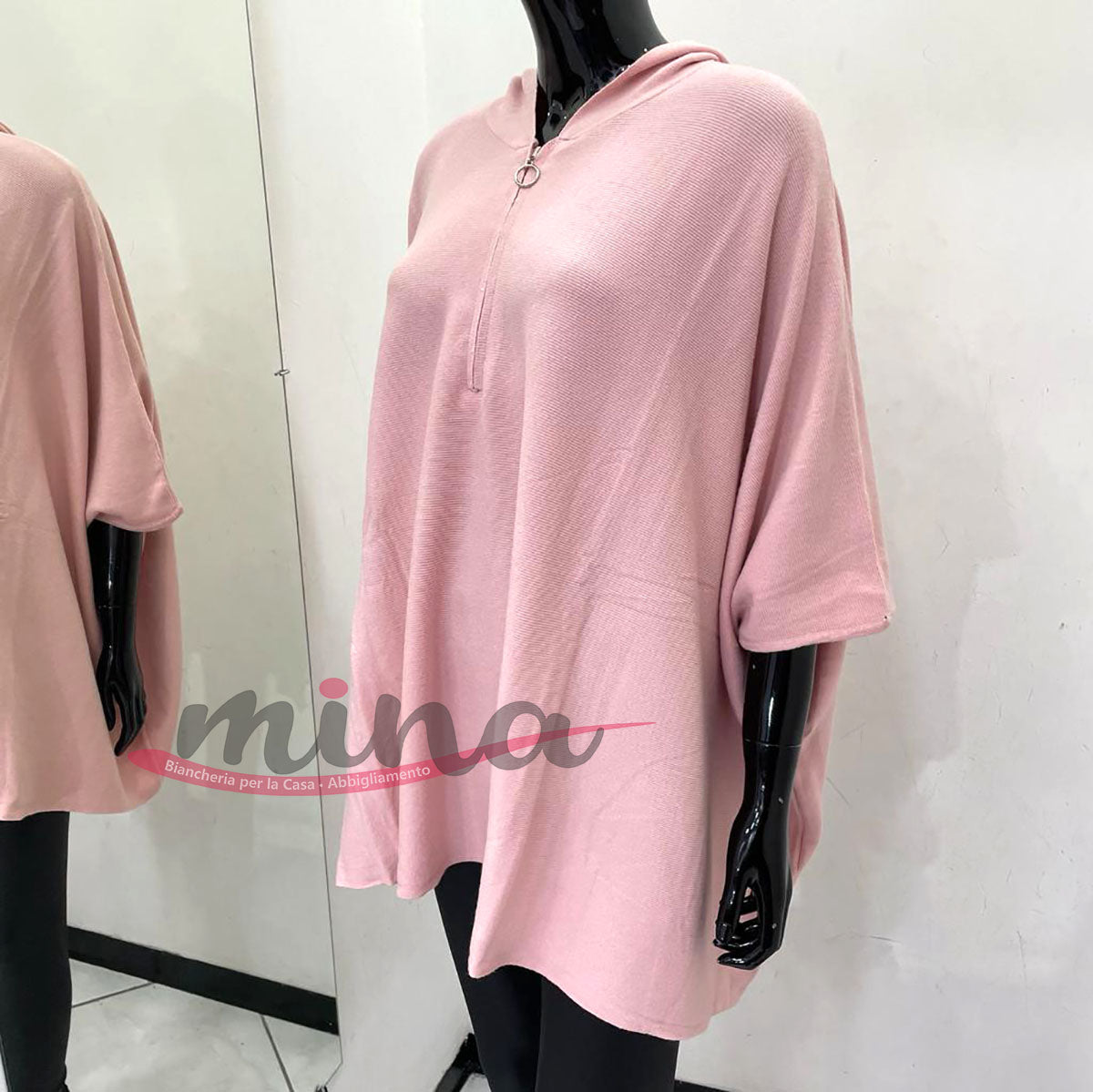 Poncho in lana con zip e cappuccio senza maniche , varie taglie e colori