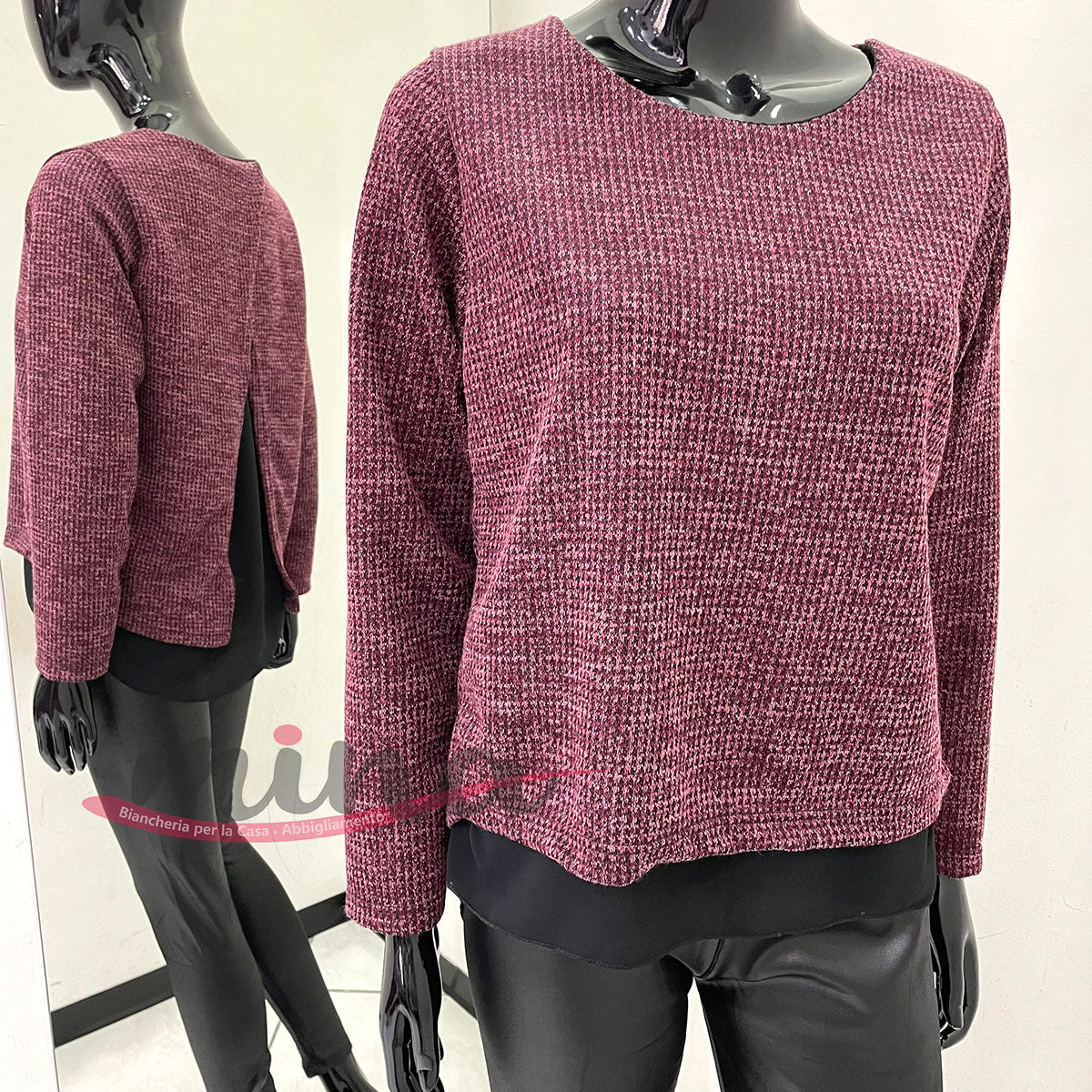 Blusa manica lunga taglia unica, con inserti in velo, con apertura sulla schiena disponibile vari colori