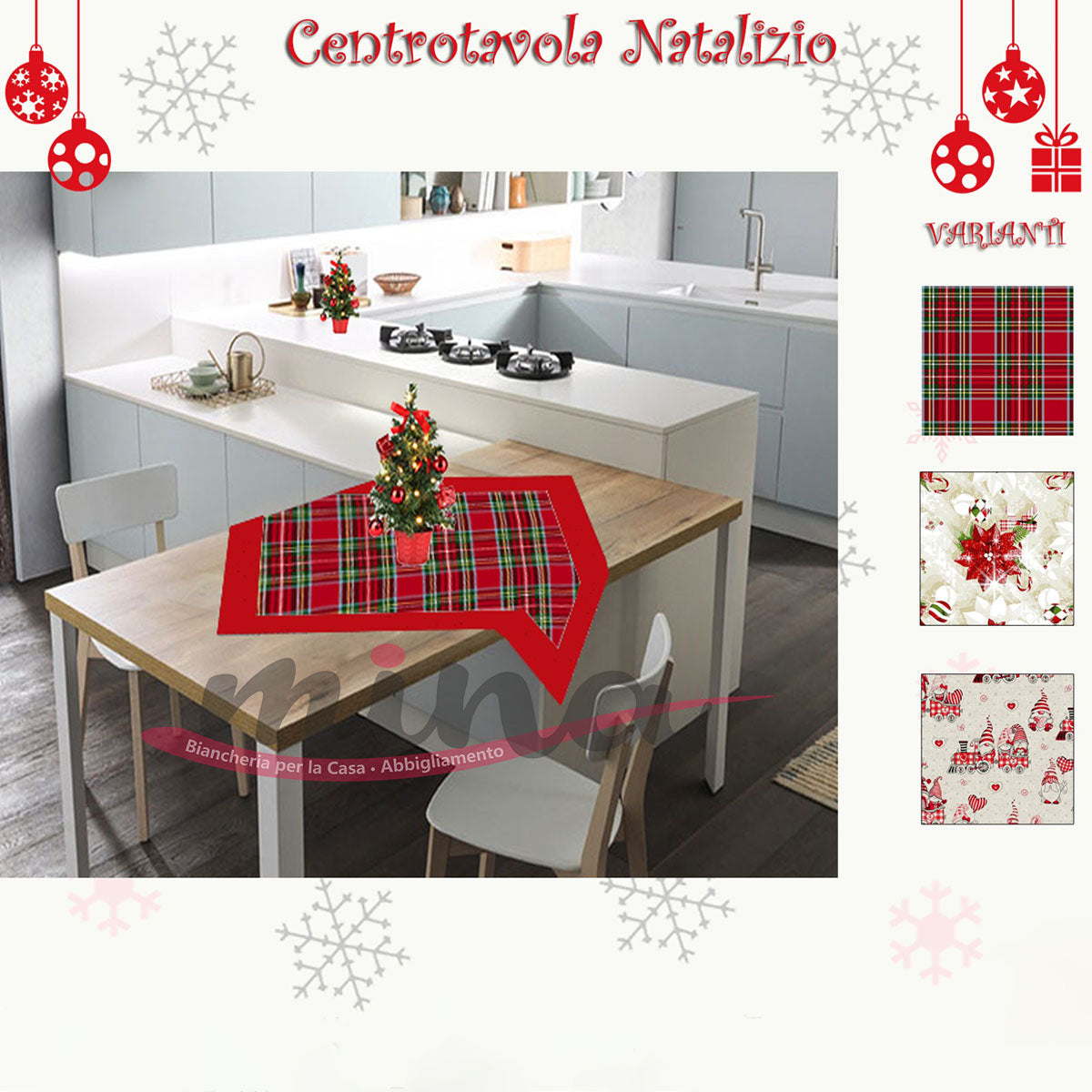 Centrotavola quadrato cotone fantasia NATALIZIA 90cm X 90cm vari colori Made in Italy 0420, natale