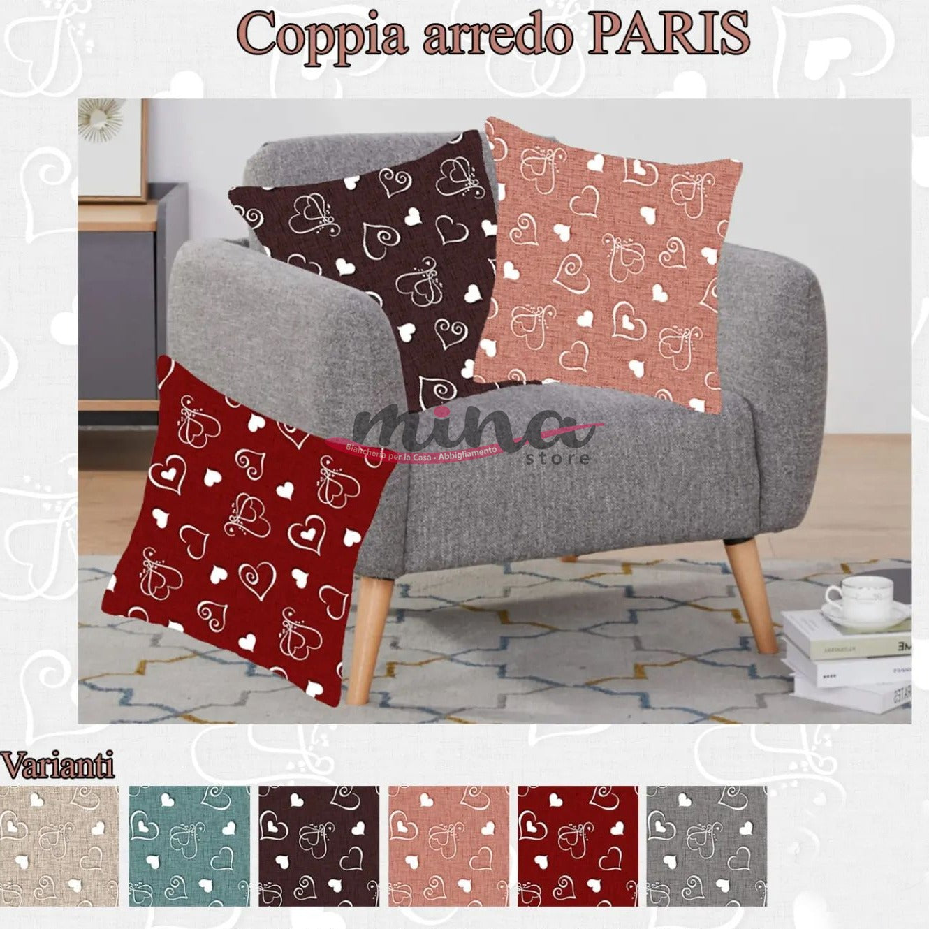 Federa Foderina arredo fantasia PARIS BA collection Per Cuscino 40x40 e 50x50 Con Zip, Made In Italy 0601/0683