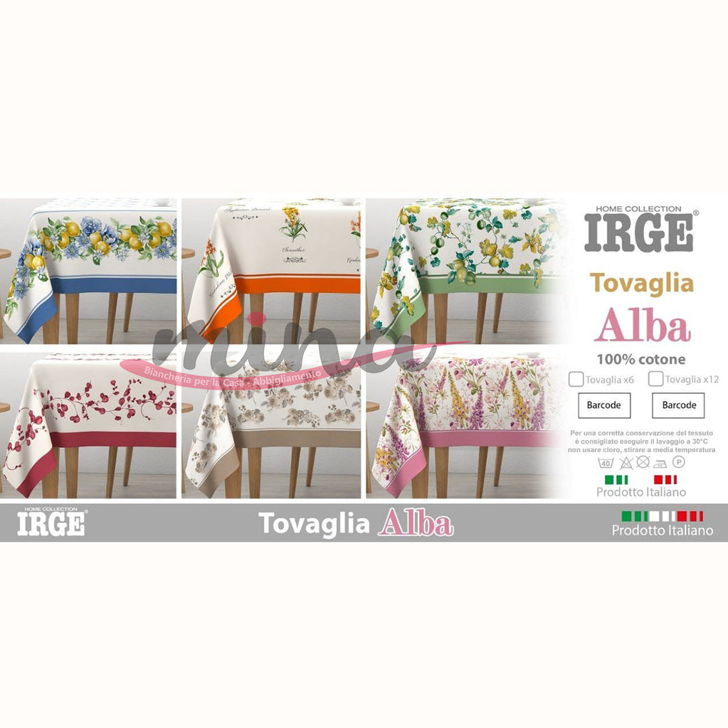 Tovaglia Alba IRGE in 100% cotone con motivi floreali , Made in Italy 12 posti 0632