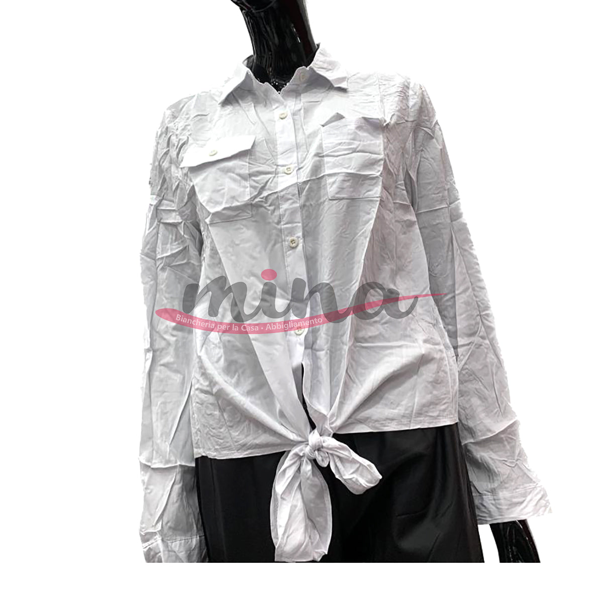 Camicia aperta avanti di cotone, corta in vita , colletto, taglie dalla S alla XL 0363