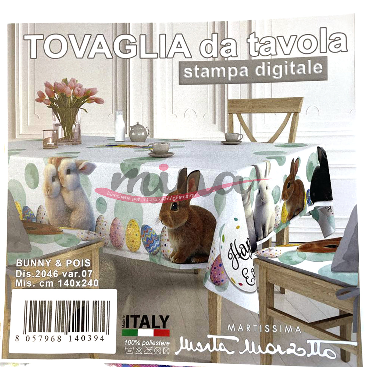 Tovaglia x6 e x12 disegno BUNNY & POIS - Marta Marzotto, Made in Italy , tovaglia, copritavolo 0585-0586