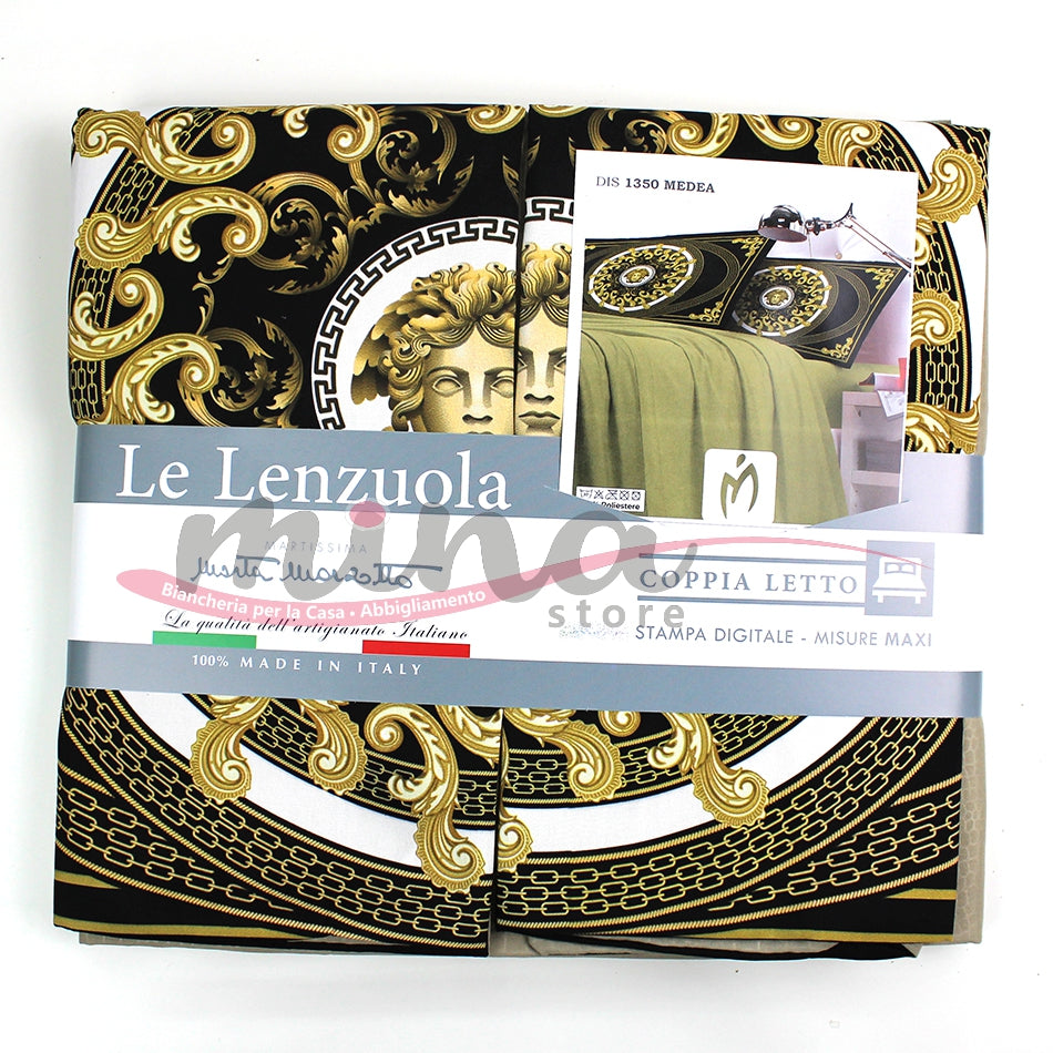Set Completo Letto Matrimoniale stile MEDUSA stampa digitale 3D Marta Marzotto + 2 federe Made in Italy Gold 0166