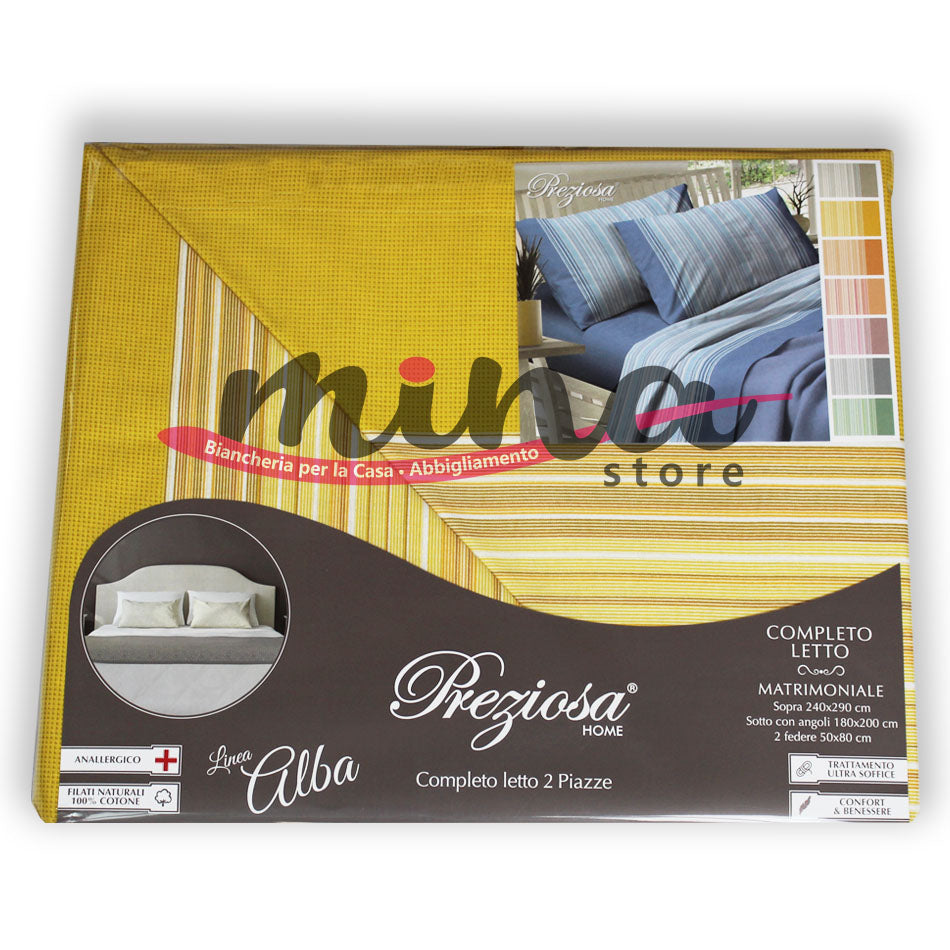 COMPLETO LETTO Piazza e Mezza Preziosa HOME Linea Alba Fantasia Righe  + 1 Federa Made in Italy 0103