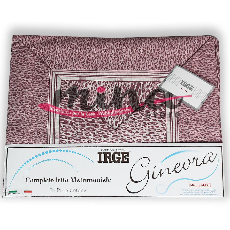 COMPLETO LETTO Matrimoniale IRGE Ginevra Fantasia Leopardata + 2 Federe Made in Italy