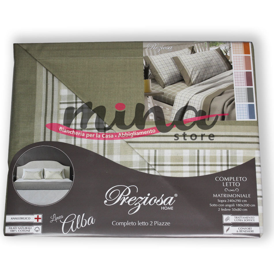 COMPLETO LETTO Matrimoniale Preziosa HOME Linea Alba Fantasia Quadretti  + 2 Federe Made in Italy