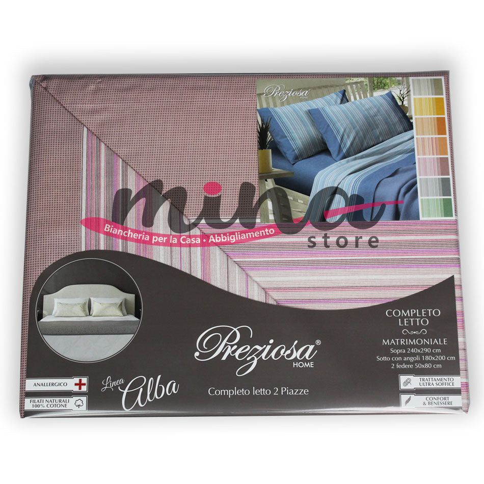 COMPLETO LETTO SINGOLO Preziosa HOME Linea Alba Fantasia Righe  + 1 Federa Made in Italy