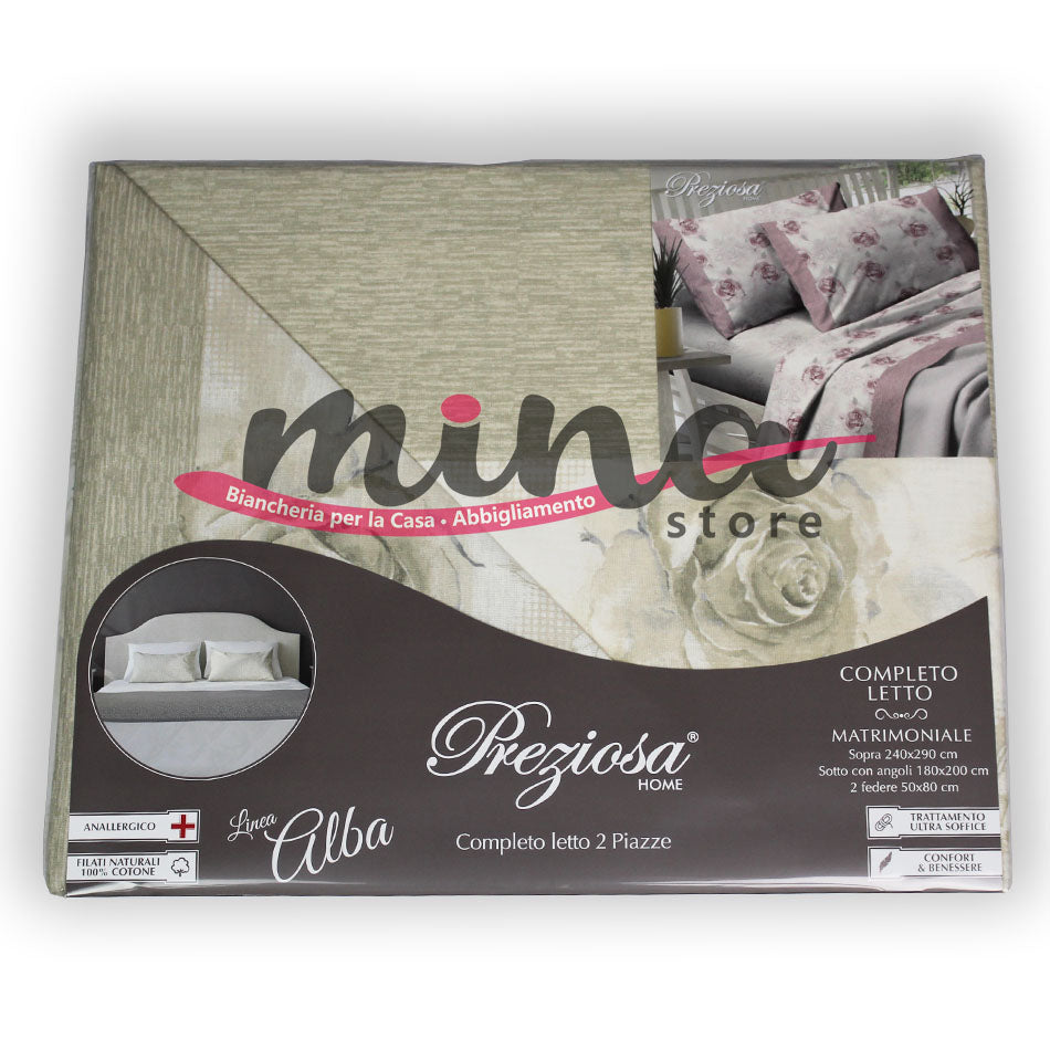 COMPLETO LETTO Matrimoniale Preziosa HOME Linea Alba Fantasia Rose  + 2 Federe Made in Italy