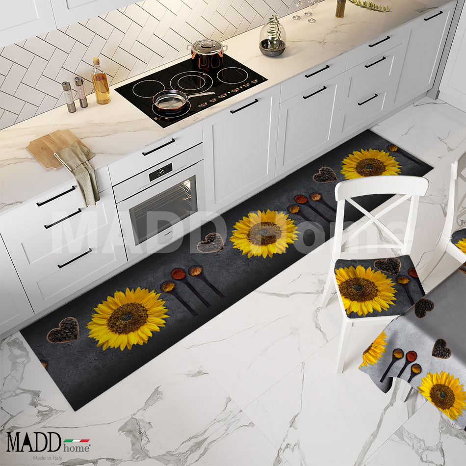 Tappeto Passatoia, disegni primavera estate per Cucina esclusivo MADD Home FANTASIA GIRASOLE coordinato cucina - Made in Italy 0354