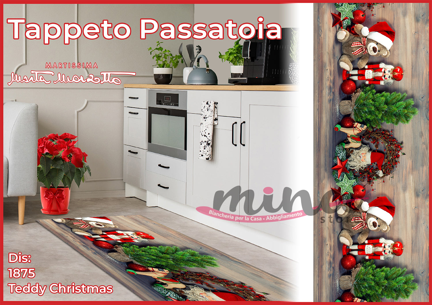 Tappeto Passatoia Cucina Teddy Christmas NATALIZIO - Marta Marzotto 100% Made in Italy Natale - 1875