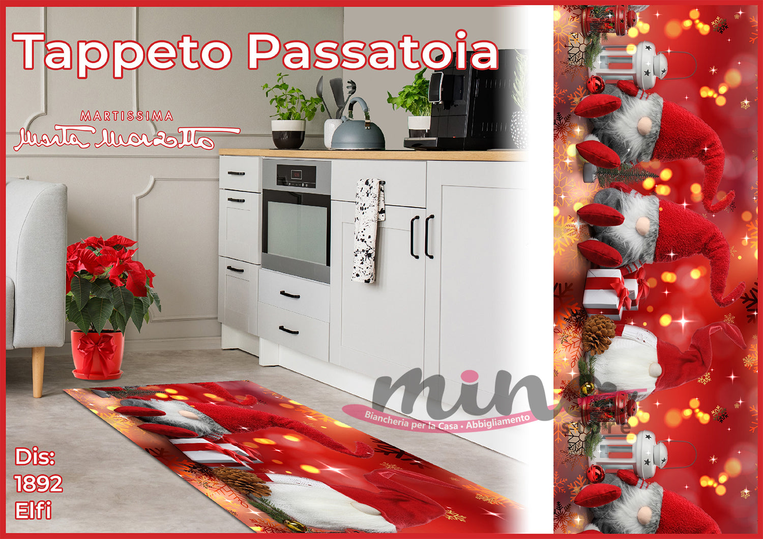 Tappeto Passatoia Cucina Elfi NATALIZIO - Marta Marzotto 100% Made in Italy Natale - 1892