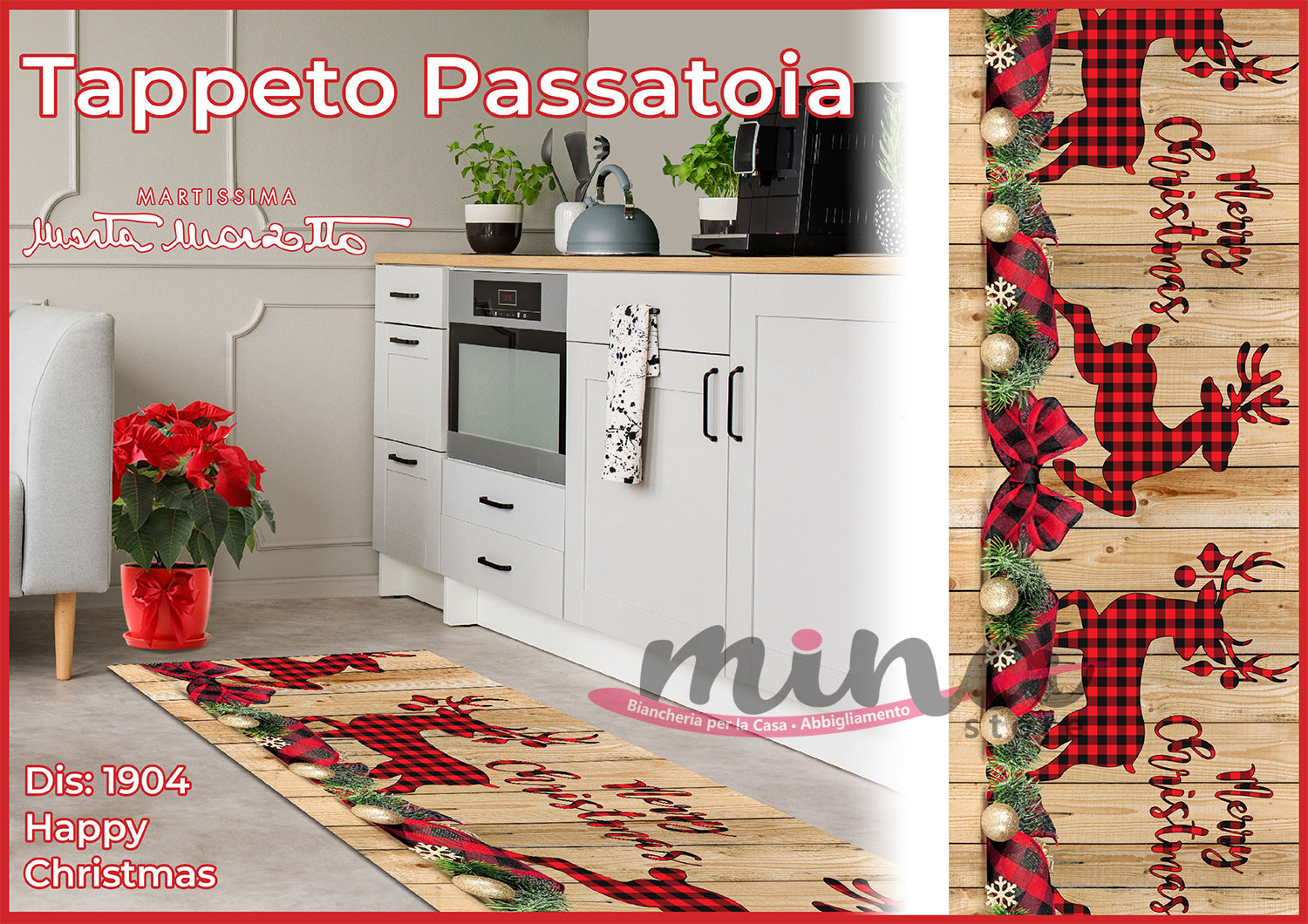 Tappeto Passatoia Cucina Happy Christmas NATALIZIO - Marta Marzotto 100% Made in Italy Natale - 1904