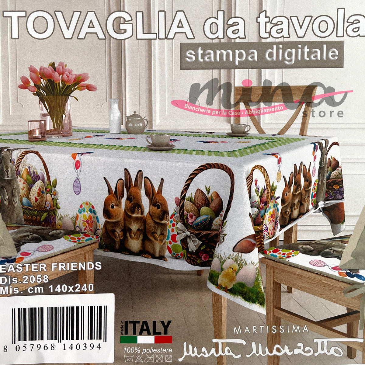 Tovaglia x6 e x12 0586 EASTER FRIENDS dis. 2058 - Marta Marzotto, Made in Italy , tovaglia, copritavolo 0585-0586