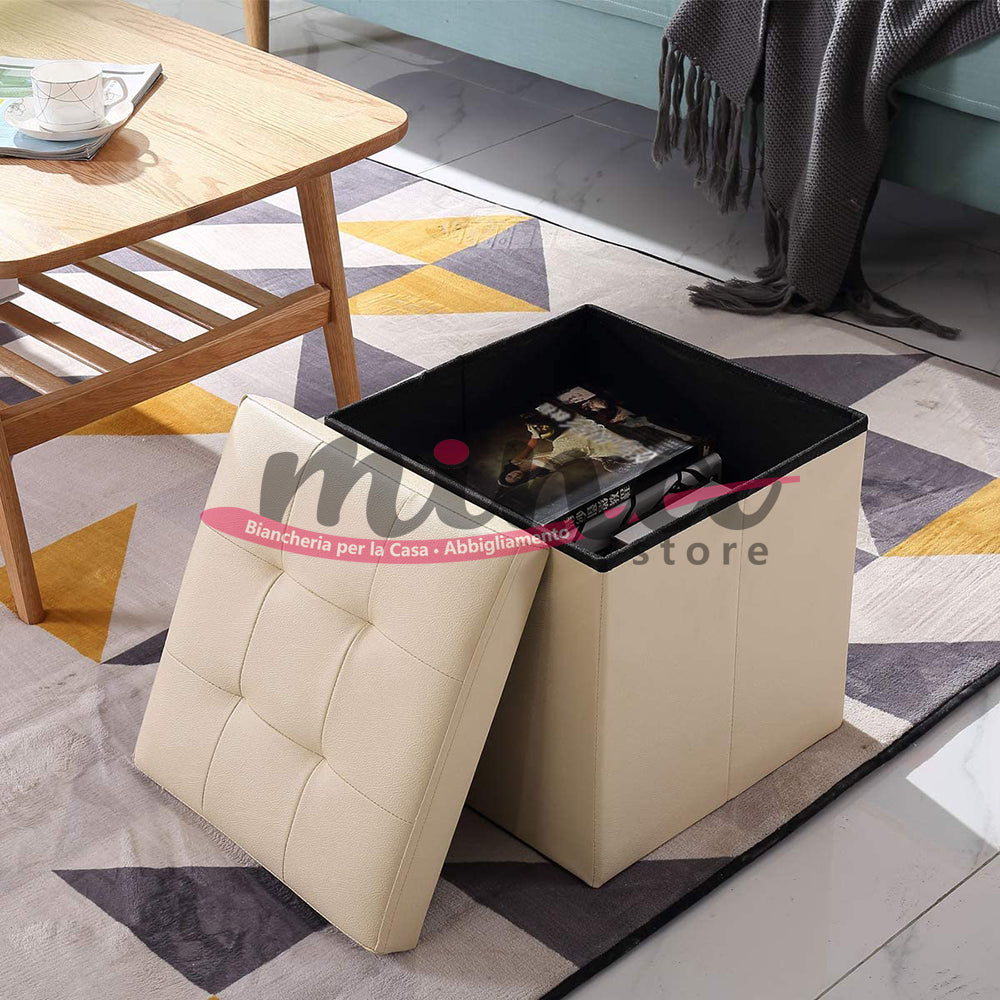 Pouf Poggiapiedi Vari Colori in similpelle Contenitore cubo salvaspazio 38X38X38 cm 0022