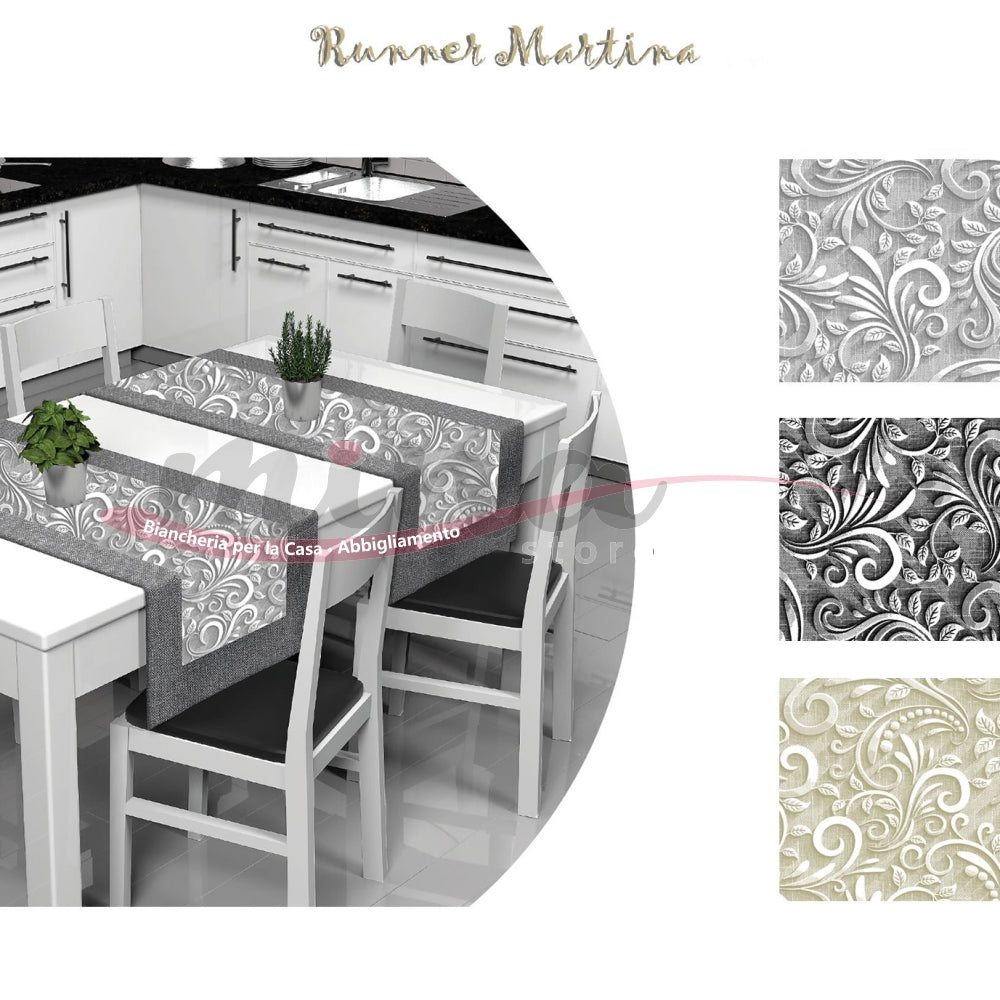 Runner striscia o tovaglietta da tavolo MARTINA cotone con riccio 40cmX140cm cucina tavola Made in Italy 0223