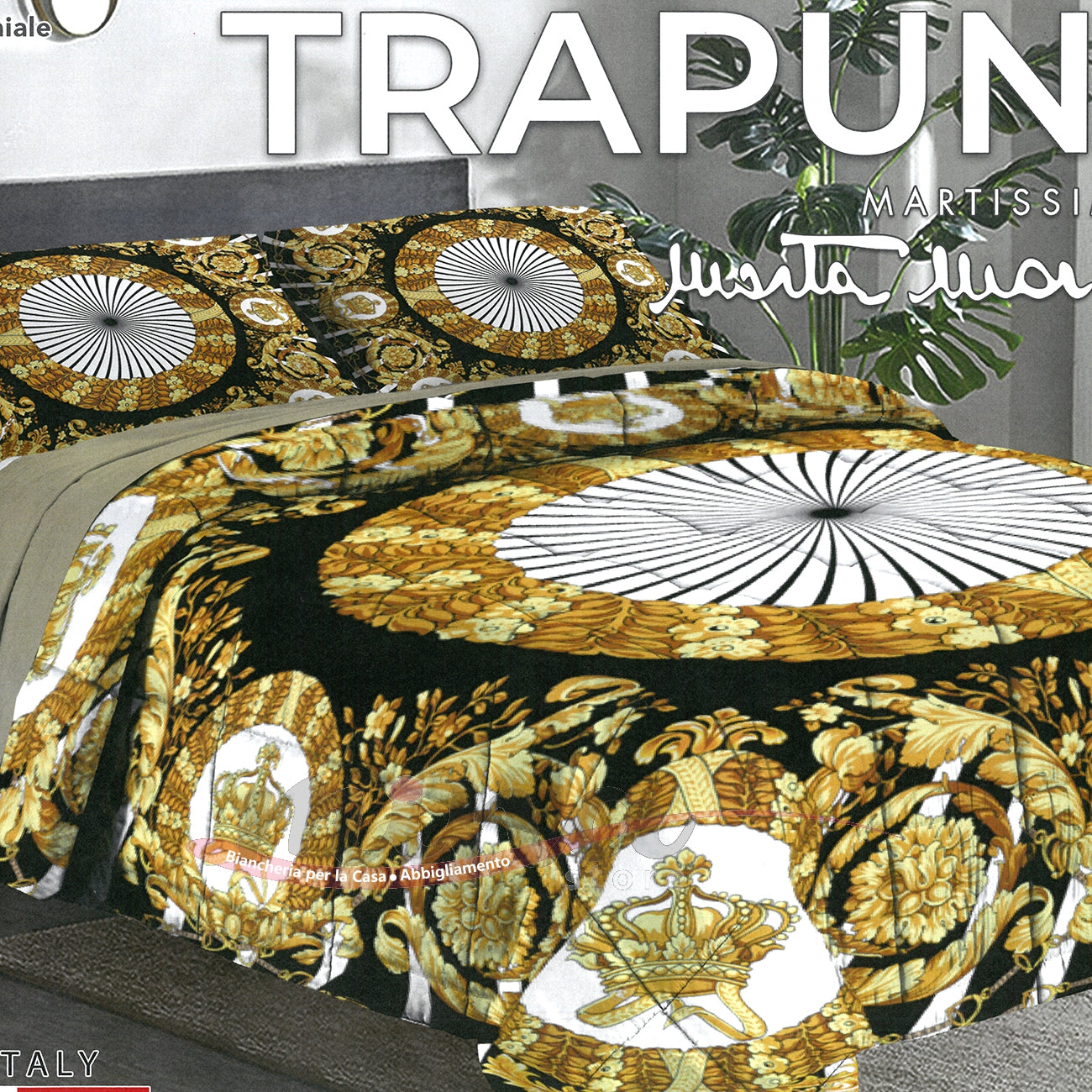 Trapunta invernale Marta Marzotto 320gr Matrimoniale 100% Made in Italy Stampa Digitale 3D Qualità Premium Barocco Cerchio 1605