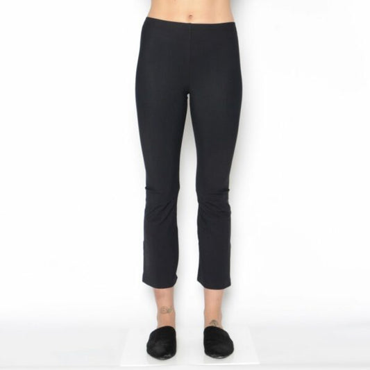 Leather Step Hem Cropped Flare Tech Stretch Leggings - OLGA CORE