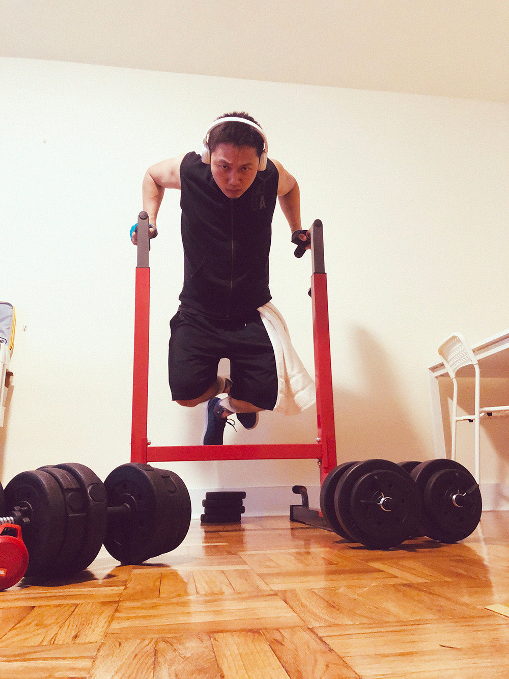 Matt working out in his home gym