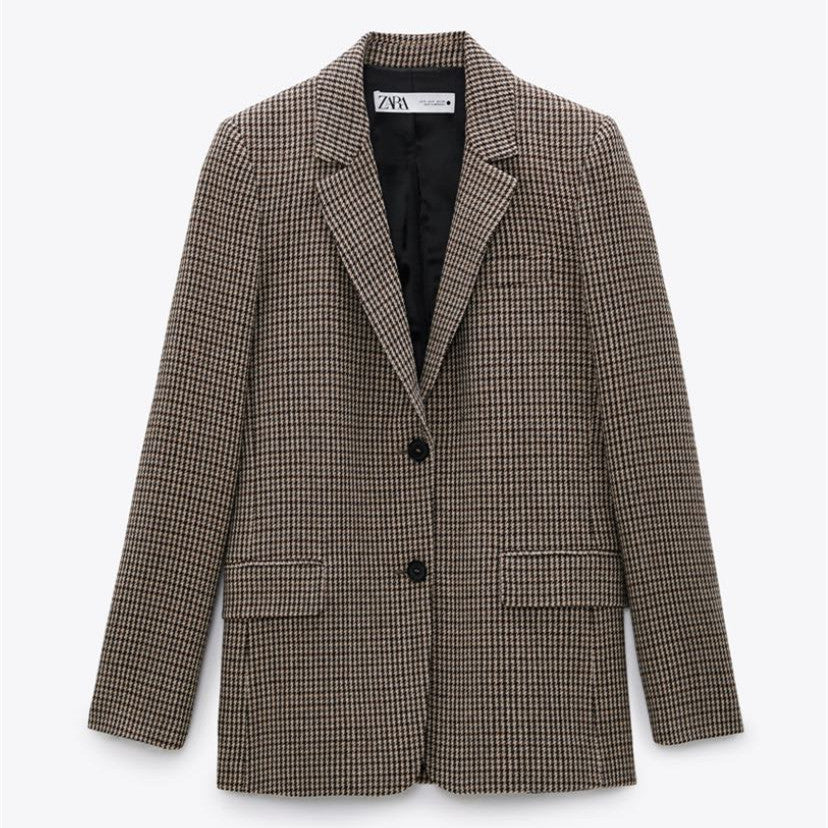 ペルブレザ】 ZARA チェック柄テーラードブレザー XSサイズ ゴールデン