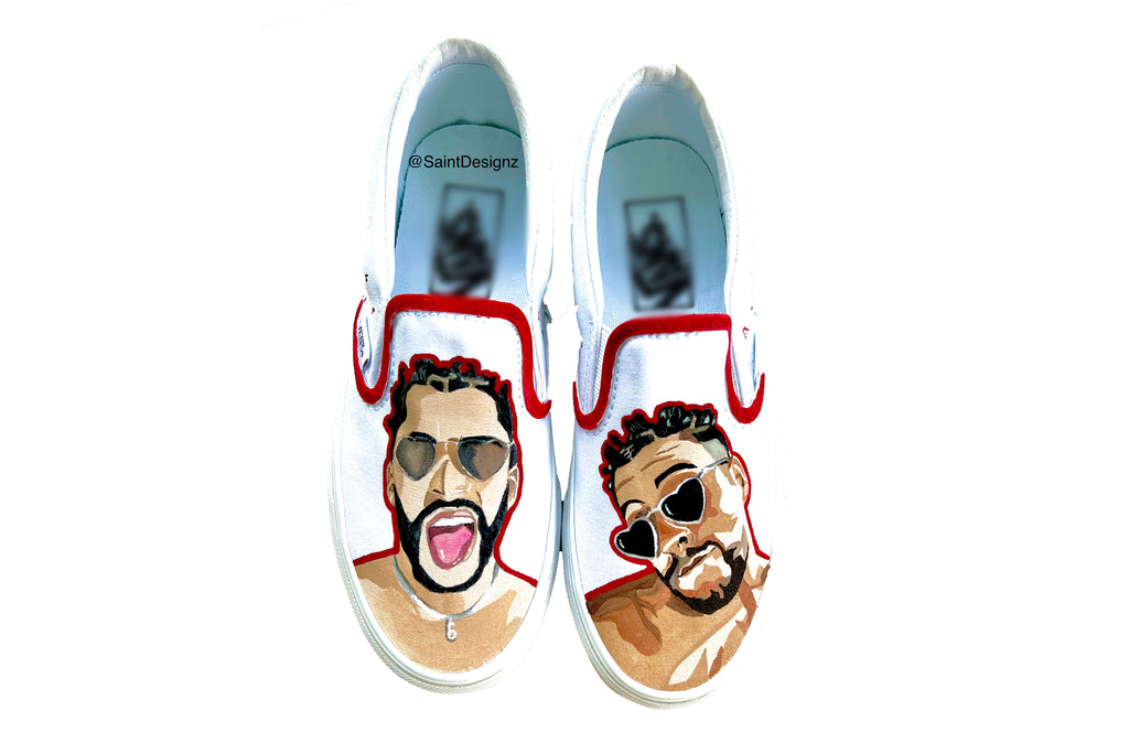 Bad Bunny Valentines Day Rainbow Heart Portrait Custom Low Top Converse  White: LIMITED TIME ONLY - Custom Converse Shoes