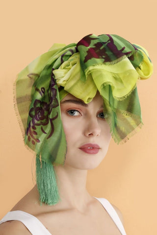 green scarf silk model fashion art design earrings