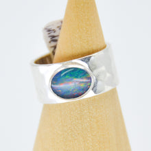 Load image into Gallery viewer, Silver wide band with Australian opal Size 6.75