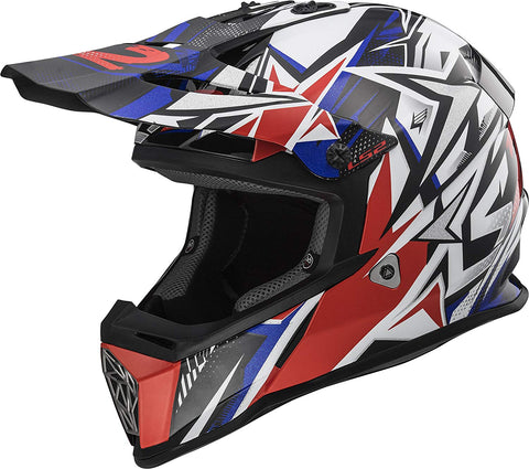 red white and blue dirt bike helmet