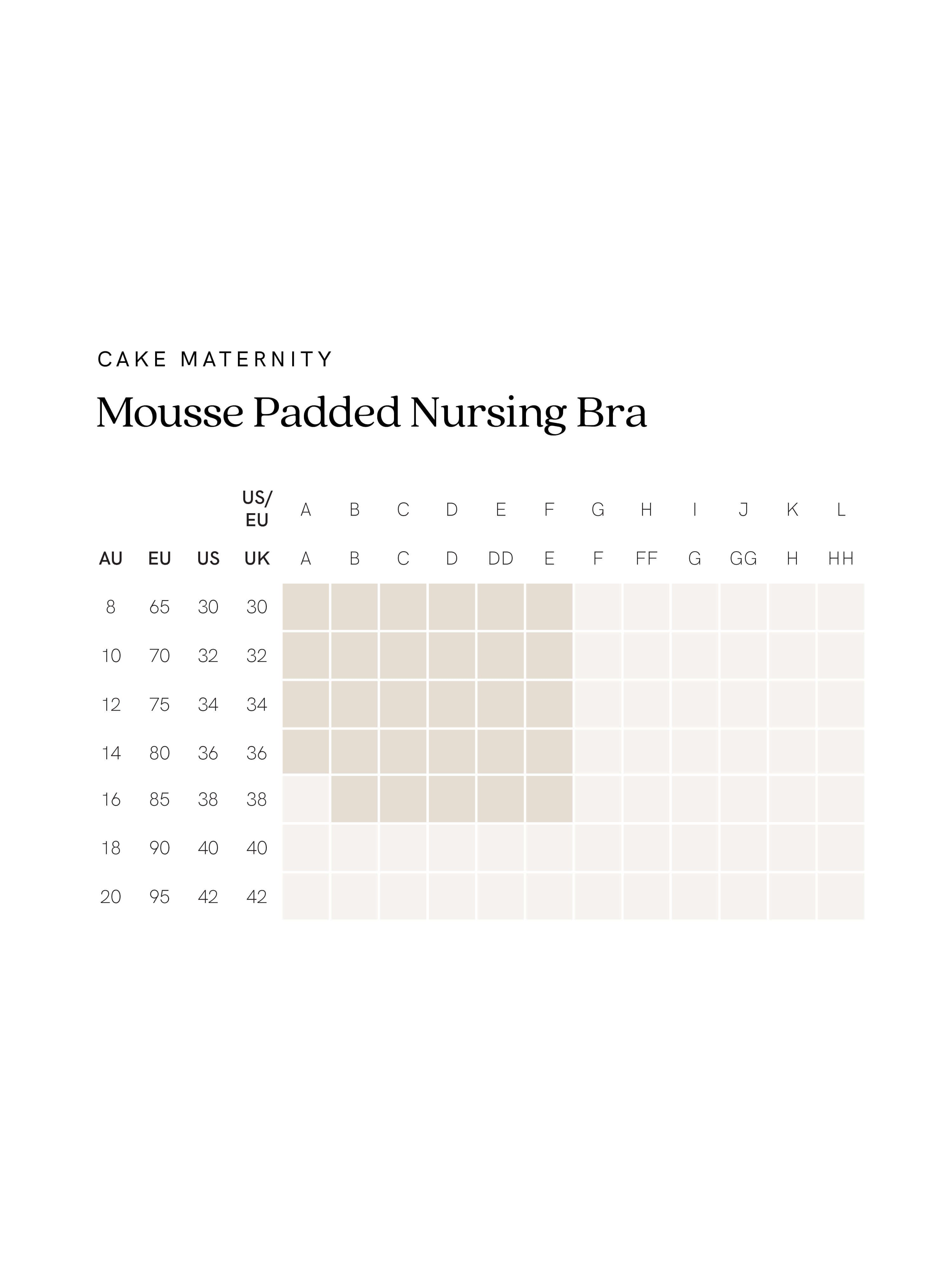 Cake Mousse Padded Nursing Bra Size Chart – Yo Mama Maternity