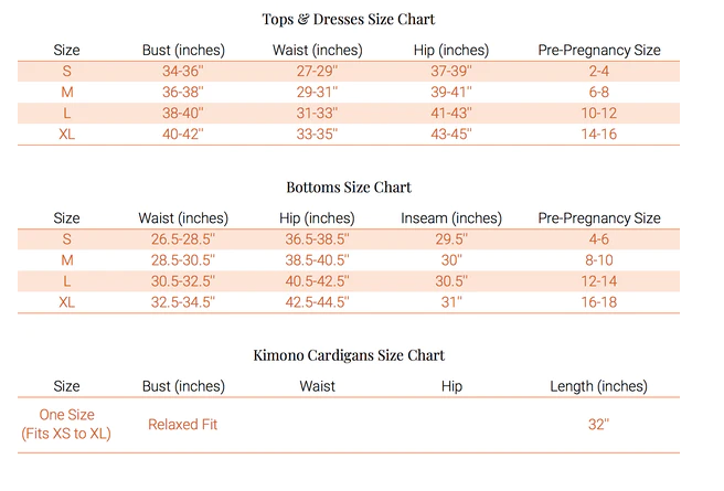 Hello Miz Size Chart – Yo Mama Maternity