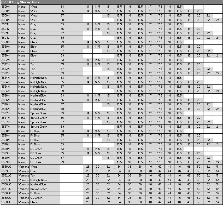 CX360 Stock Short Sizes