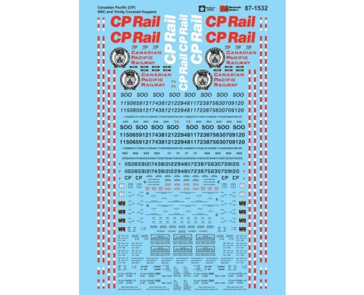 Microscale Industries 60-1532 Railroad Decal Set -- Canadian Pacific NSC and Trinity Covered Hoppers, N Scale