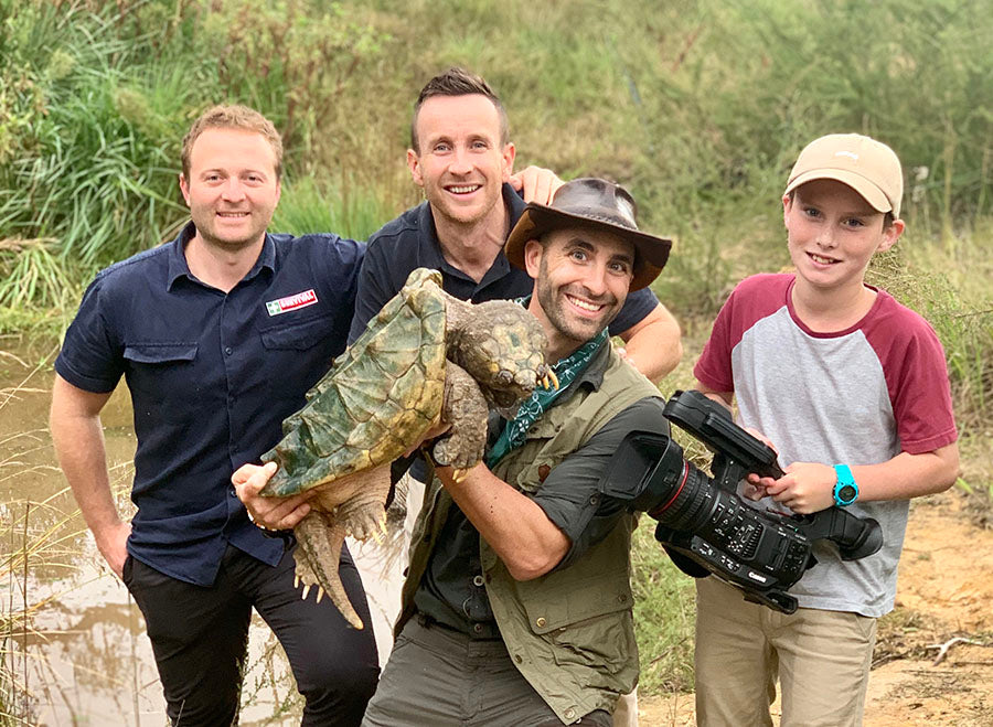 Coyote Peterson with a Snapping Turtle