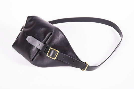 Black Leather Belt Bag With Leather Strap Leather Crossbody 