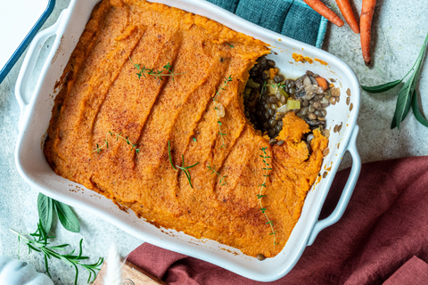 Rawcology Recipe Plant Based Sweet Potato Shepherd's Pie