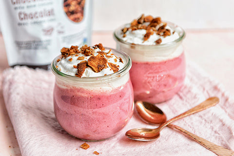  Perfectly Pink Strawberry Mousse with Organic Low Sugar Keto Friendly Chocolate Granola