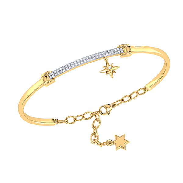 Diamond Stars Bangle Bracelet, 14K Yellow Gold