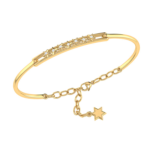 Diamond Stars Bangle Bracelet, 14K Yellow Gold