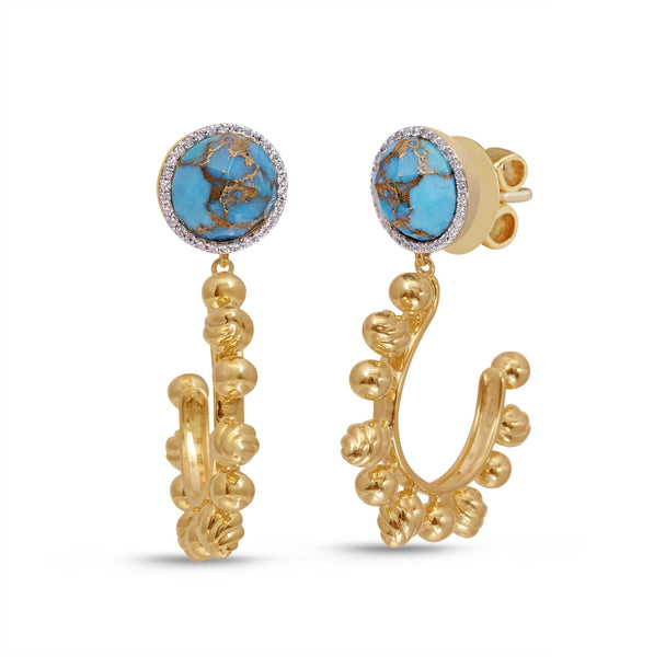 Rise & Shine Turquoise & Diamond Sun Earrings in 14K Yellow Gold Plate ...