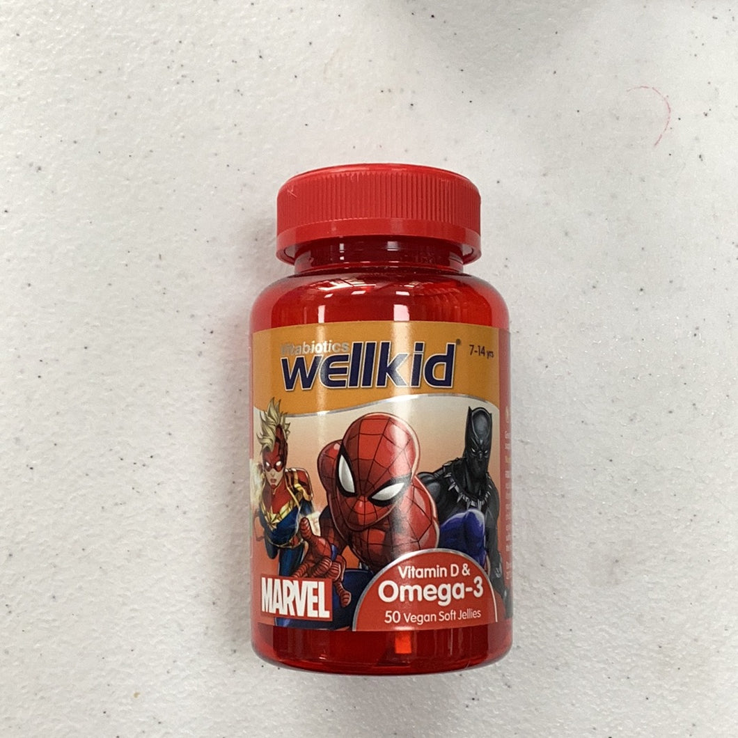 Vitabiotics WellKid Marvel 维生素 D 和 Omega-3 50 粒素食软果冻