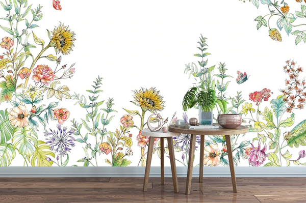 Watercolor Floral Field Mural Wallpaper 