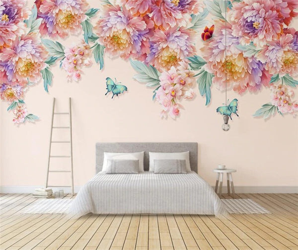 Butterflies and Summer Delicate Flowers Wall Mural