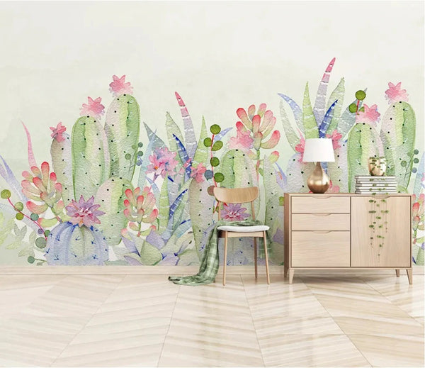 Pastel Blossom Cactus Mural Wallpaper
