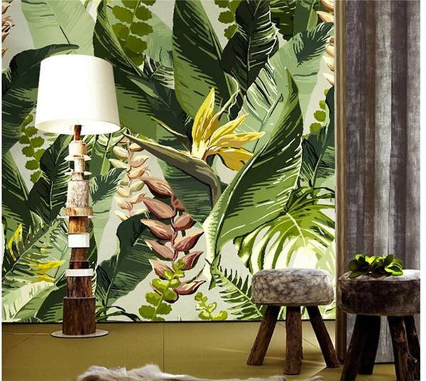 Retro Tropical Banana Leaves Wall Mural