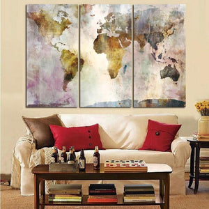 3 Panel Vintage World Map Painting Posters