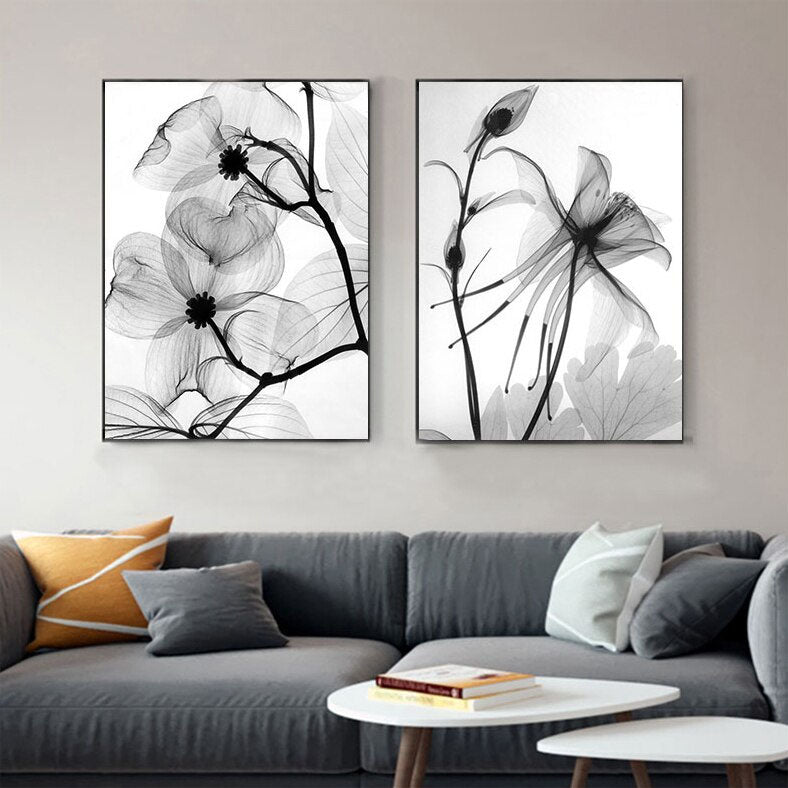 Minimalist Black White Abstract Flower Fine Art Canvas Prints Pictures# ...