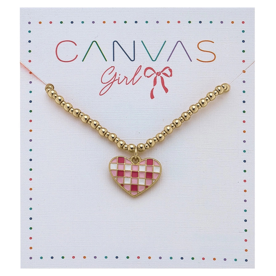 Canvas Livi Gingham Heart Children's Necklace