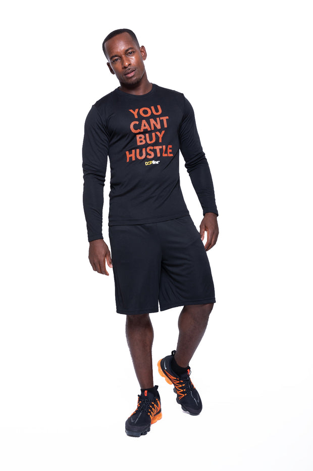 You Can't Buy Hustle Long Sleeve Black w Orange (Performance Tee)