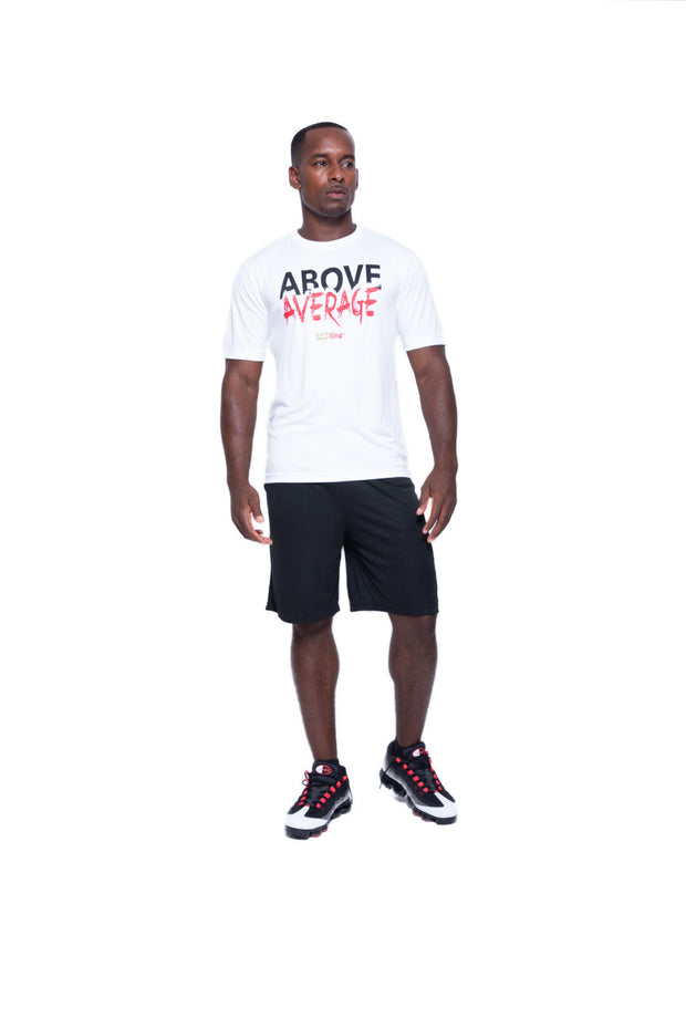 Above Average Short Sleeve White w Red (Performance Tee)